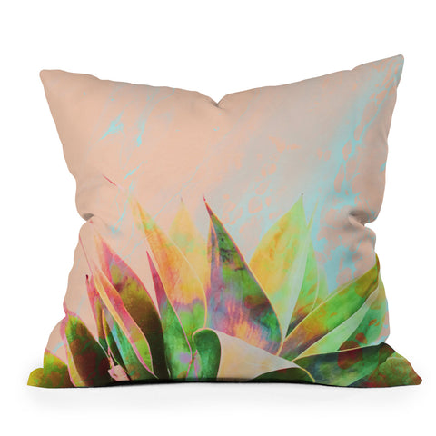 Marta Barragan Camarasa Abstract of cactus on marbled painting Outdoor Throw Pillow