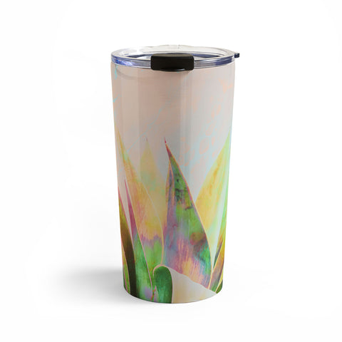 Marta Barragan Camarasa Abstract of cactus on marbled painting Travel Mug