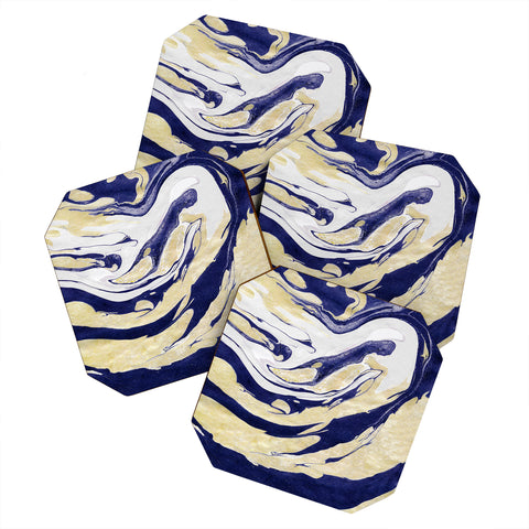 Marta Barragan Camarasa Abstract painting of blue and golden waves Coaster Set