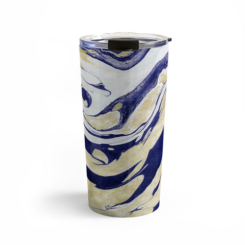 Marta Barragan Camarasa Abstract painting of blue and golden waves Travel Mug