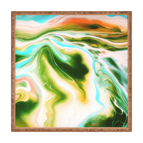 Marta Barragan Camarasa Abstract watercolor marble I Square Tray