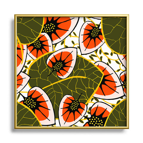 Marta Barragan Camarasa African leaves and flowers pattern Square Metal Framed Art Print