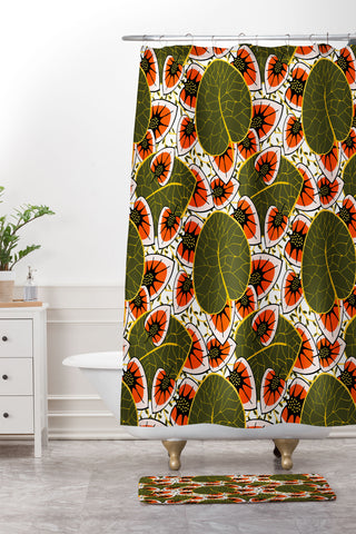 Marta Barragan Camarasa African leaves and flowers pattern Shower Curtain And Mat
