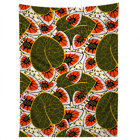 Marta Barragan Camarasa African leaves and flowers pattern Tapestry