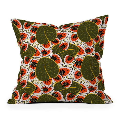 Marta Barragan Camarasa African leaves and flowers pattern Outdoor Throw Pillow
