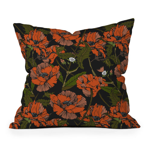 Marta Barragan Camarasa Autumnal flowering of poppies I Outdoor Throw Pillow