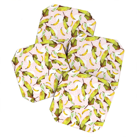 Marta Barragan Camarasa Banana leaf and bananas Coaster Set