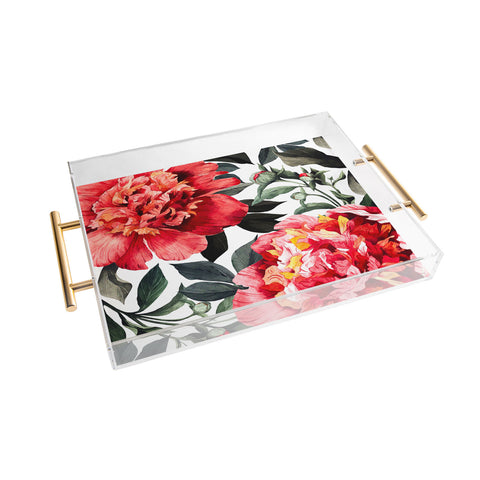 Marta Barragan Camarasa Big red watercolor flowers Acrylic Tray