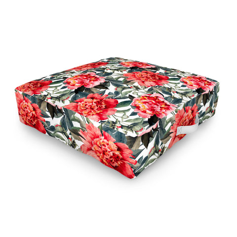 Marta Barragan Camarasa Big red watercolor flowers Outdoor Floor Cushion