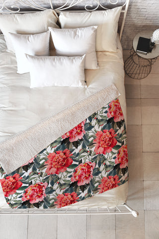 Marta Barragan Camarasa Big red watercolor flowers Fleece Throw Blanket