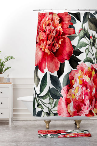 Marta Barragan Camarasa Big red watercolor flowers Shower Curtain And Mat