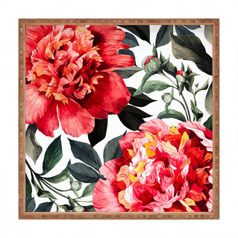Marta Barragan Camarasa Big red watercolor flowers Square Tray