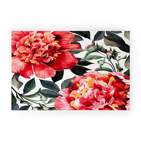 Marta Barragan Camarasa Big red watercolor flowers Welcome Mat