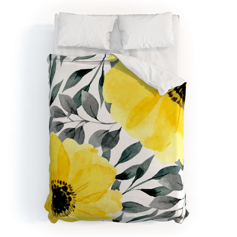 Marta Barragan Camarasa Big yellow watercolor flowers Duvet Cover