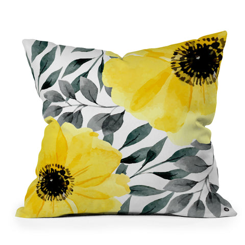 Marta Barragan Camarasa Big yellow watercolor flowers Outdoor Throw Pillow