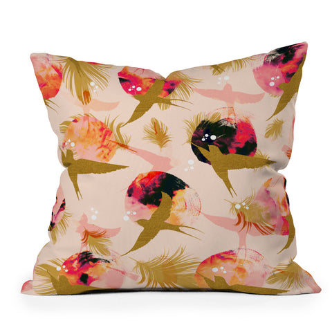 Marta Barragan Camarasa Bird flying with sunset and feathers Outdoor Throw Pillow