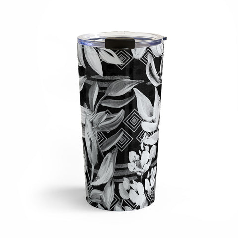 Marta Barragan Camarasa Black and white plants with geometric Travel Mug
