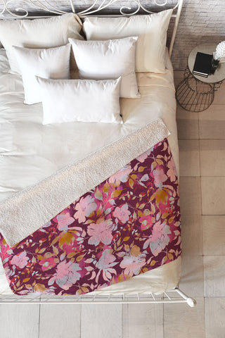 Marta Barragan Camarasa Blossoming Burgundy Fall Fleece Throw Blanket