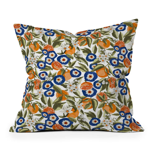 Marta Barragan Camarasa Blue flowers on orange B Outdoor Throw Pillow