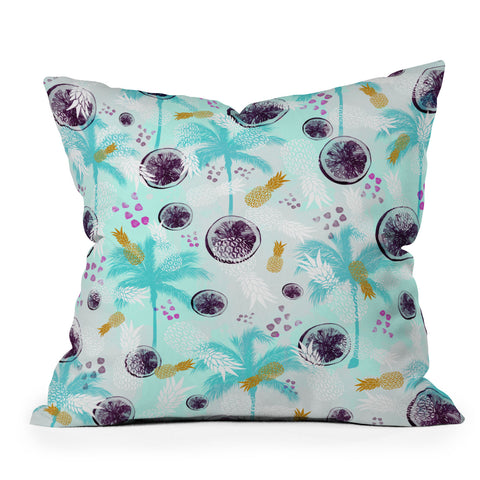 Marta Barragan Camarasa Blue tropical pattern with fruits Outdoor Throw Pillow