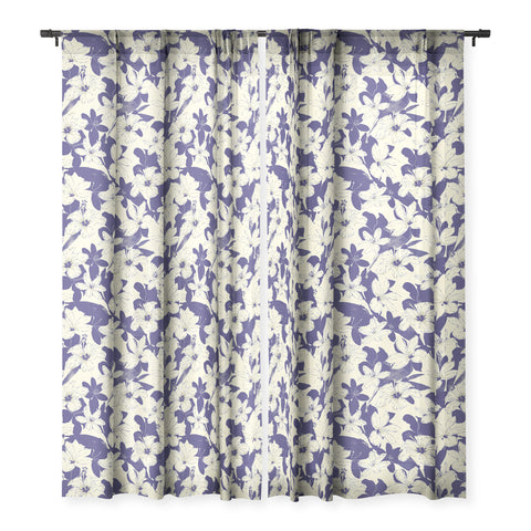 Marta Barragan Camarasa Blue white flower garden Sheer Window Curtain