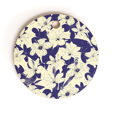 Marta Barragan Camarasa Blue white flower garden Cutting Board Round