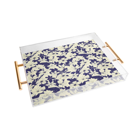 Marta Barragan Camarasa Blue white flower garden Acrylic Tray