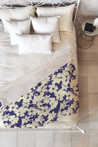 Marta Barragan Camarasa Blue white flower garden Fleece Throw Blanket