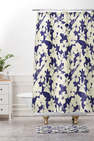 Marta Barragan Camarasa Blue white flower garden Shower Curtain And Mat