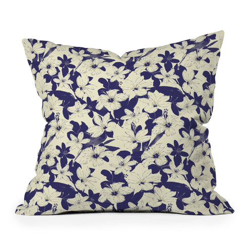 Marta Barragan Camarasa Blue white flower garden Throw Pillow