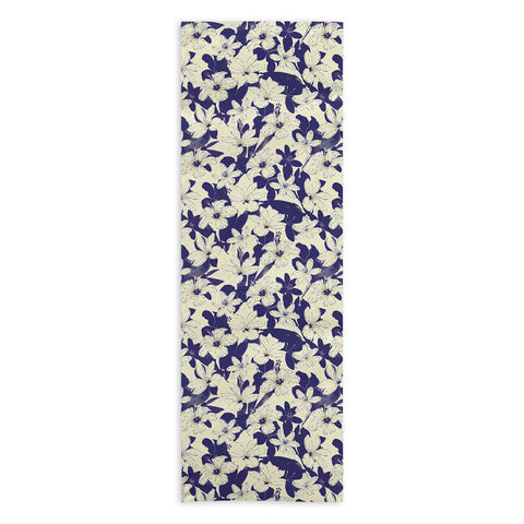 Marta Barragan Camarasa Blue white flower garden Yoga Towel