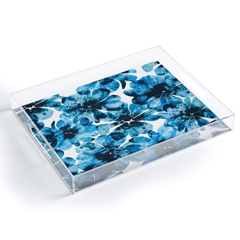 Marta Barragan Camarasa Blueish flowery brushstrokes Acrylic Tray