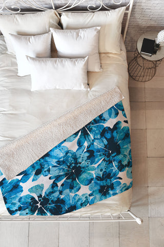 Marta Barragan Camarasa Blueish flowery brushstrokes Fleece Throw Blanket