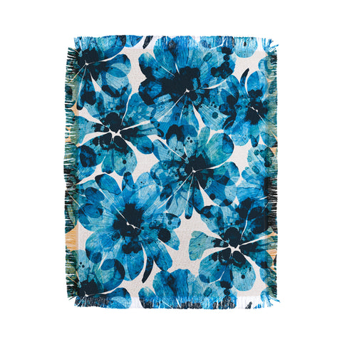 Marta Barragan Camarasa Blueish flowery brushstrokes Throw Blanket