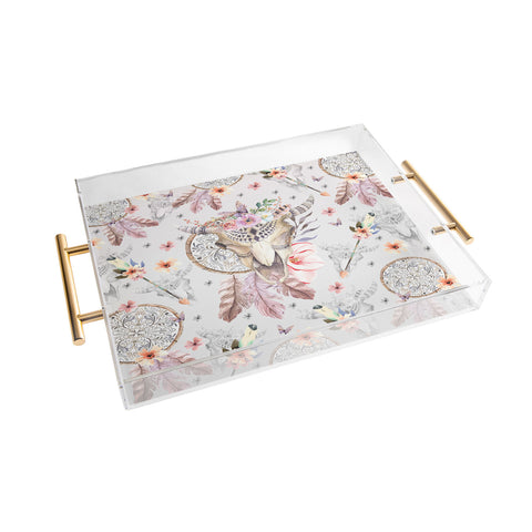 Marta Barragan Camarasa Bohemian dreamcatcher and skull floral Acrylic Tray
