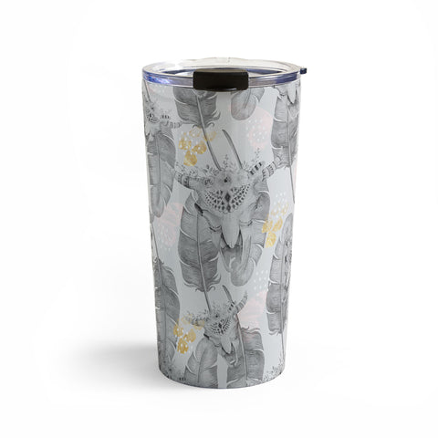 Marta Barragan Camarasa Boho skull and feathers pattern Travel Mug