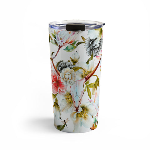 Marta Barragan Camarasa Boho skulls blooming in the garden Travel Mug