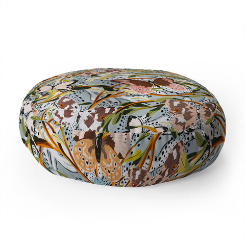 Marta Barragan Camarasa Butterflies in the meadow A Floor Pillow Round