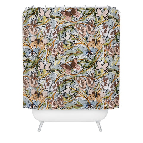 Marta Barragan Camarasa Butterflies in the meadow A Shower Curtain