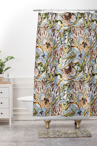 Marta Barragan Camarasa Butterflies in the meadow A Shower Curtain And Mat