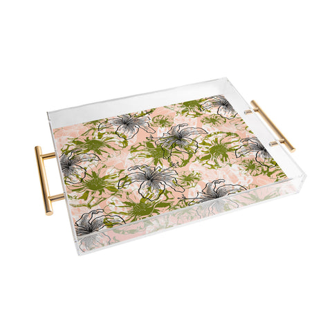 Marta Barragan Camarasa Cactus and exotic flowers Acrylic Tray