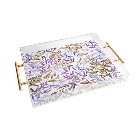 Marta Barragan Camarasa Colorful leaves and gold Acrylic Tray