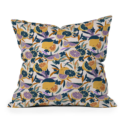 Marta Barragan Camarasa Colorful lemons and oranges F Outdoor Throw Pillow
