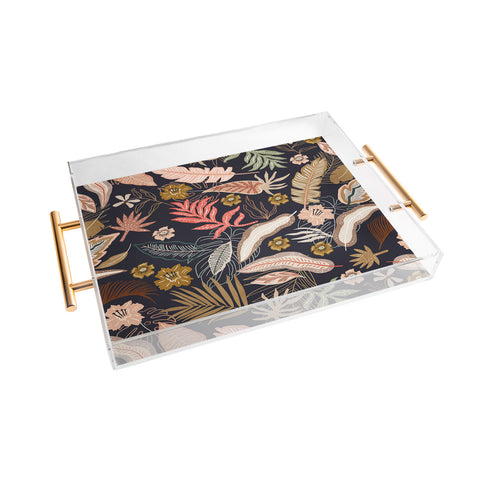 Marta Barragan Camarasa Dark abstract tropical jungle Acrylic Tray