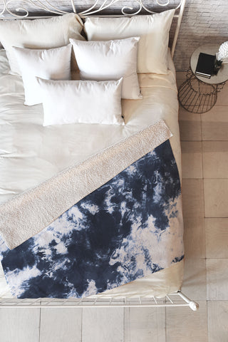 Marta Barragan Camarasa Dark blue watercolor stains 22 Fleece Throw Blanket