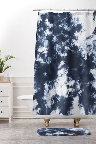 Marta Barragan Camarasa Dark blue watercolor stains 22 Shower Curtain And Mat