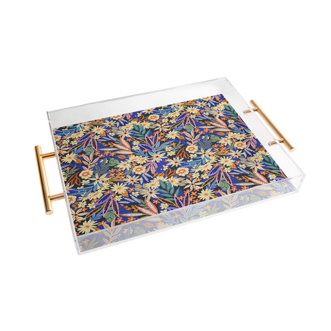 Marta Barragan Camarasa Dark flowered blooms colorful Acrylic Tray