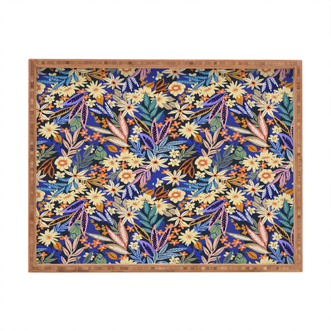 Marta Barragan Camarasa Dark flowered blooms colorful Rectangular Tray