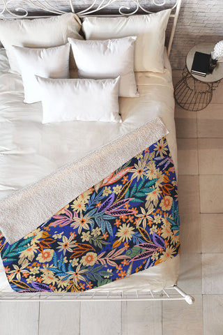 Marta Barragan Camarasa Dark flowered blooms colorful Fleece Throw Blanket