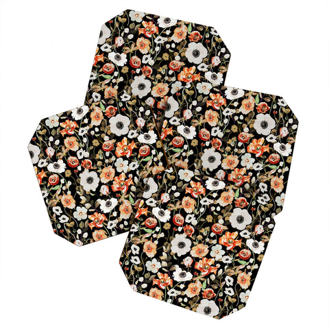 Marta Barragan Camarasa Dark flowery modern meadow Coaster Set
